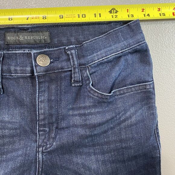 Vintage ROCK & REPUBLIC Jeans Straight Studded Pockets Denim Dark Womens 4 Blue - Picture 4 of 10